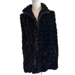 East 5th Black Faux Fur Vest Women’s L/XL Zip Front Cozy Winter Layer